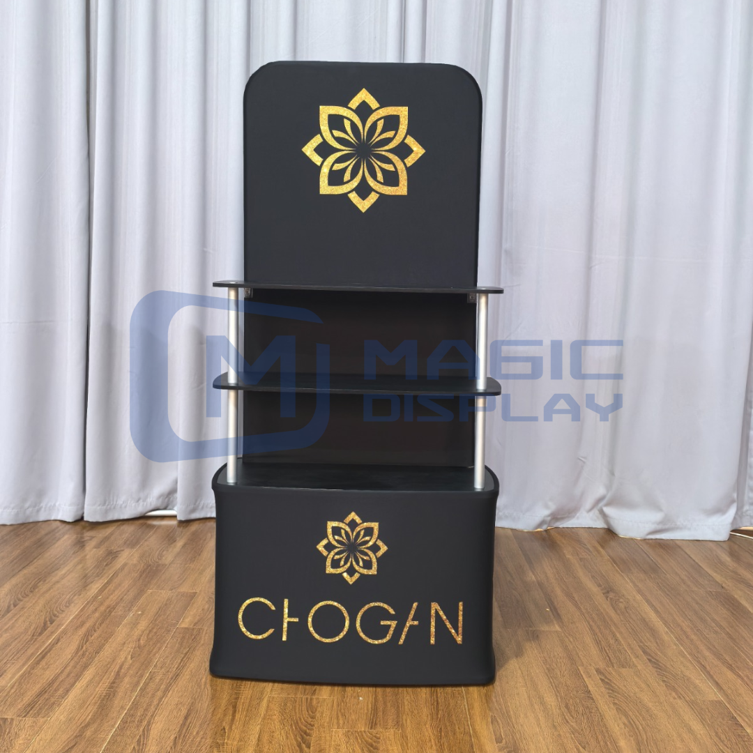 Portable Freestanding Tension Fabric Display Trade Show Display Stands With Shelf
