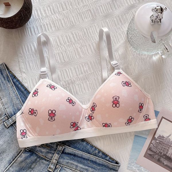 Sweet Cartoon Bear Triangle Cup Underwear for Women With Small Breast Gathered High School Students for Small Breast Slim Girls