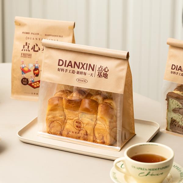 Clear Window Moisture Kraft Paper Bread Bags Resistant For Toast Croissants Cookies Mochi