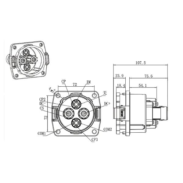 Electric Vehicle Inlet DC CHADEMO EV Charging Accessories Socket For Nissan Leaf 125A/150A/200A