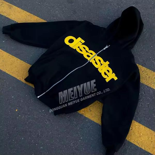 Custom Silicon Print logo Hoodie Zip up Fleece Oversized Casual Loose Fit Drop Shoulder Hoodie Weighted Hoodie Manufacturer