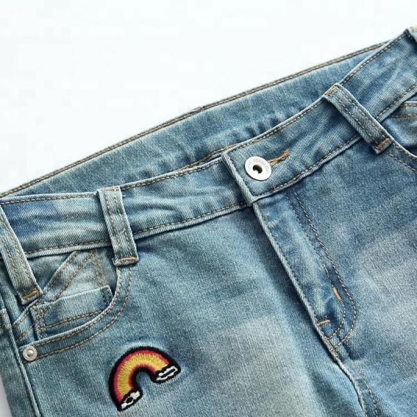 Stretch Girls Denim Clothes Jean Trousers With Custom Color Printed Embroidered Patch