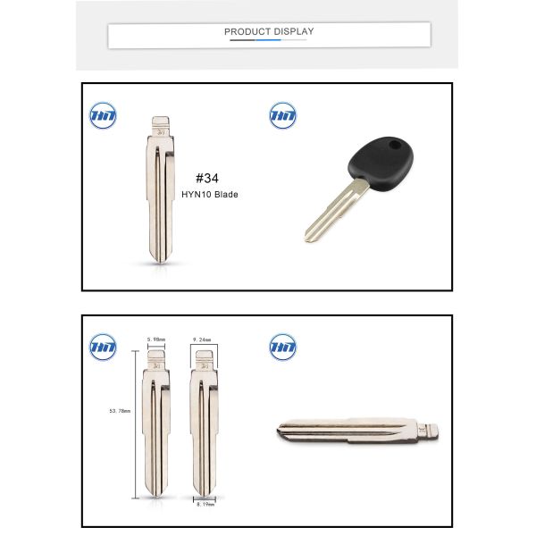 Metal Uncut KD Remote Key Blade Type #34 Emergency Blade For K-A Rio H-Yundai Accent HYN10