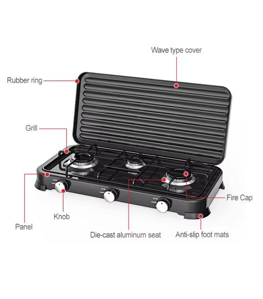 Customizable Cooking 3 Plate Gas Stove Heat Resistant Energy Efficiency