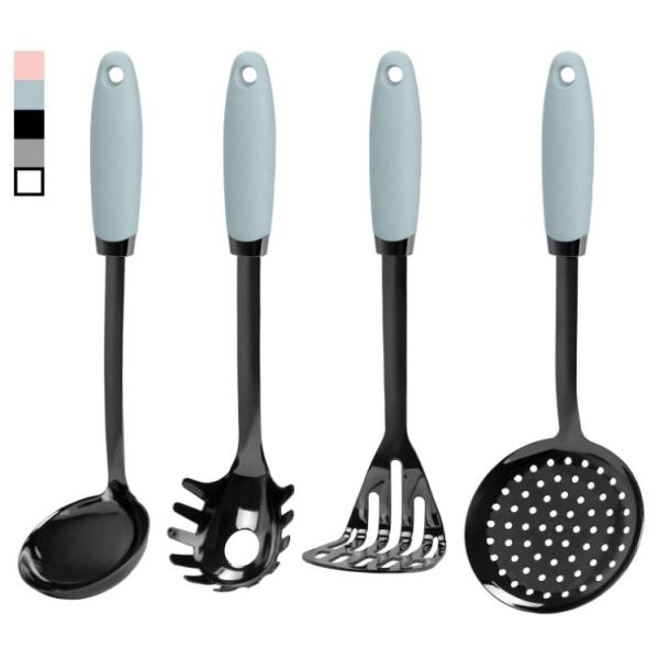 Perforated Stainless Steel And Silicone Utensils , LFGB 4 Piece Utensil Set