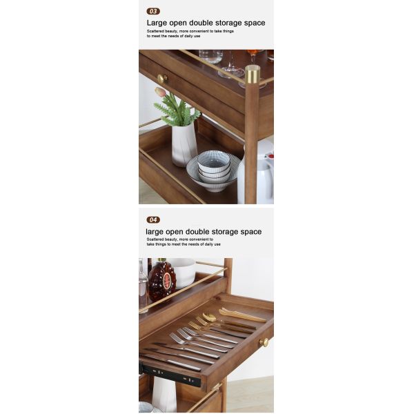 MOYI Design Customize Shape Wooden Slave Food Serving Cart Iron Metal Frame Black Finished Potable Food Serving Trolley