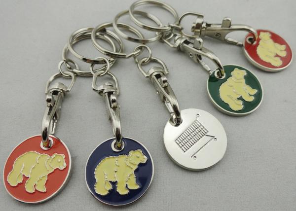 Bear Logo Iron / Brass / Copper Metal Trolley Coin, Shopping Trolley Keyrings with Die Cast, Die Struck, Stamped