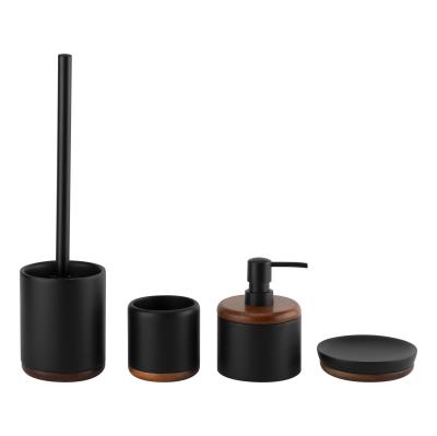 Round Shape Black Polyresin Bathroom Accessories Polyresin Soap Dispenser With Acacia Wood Top
