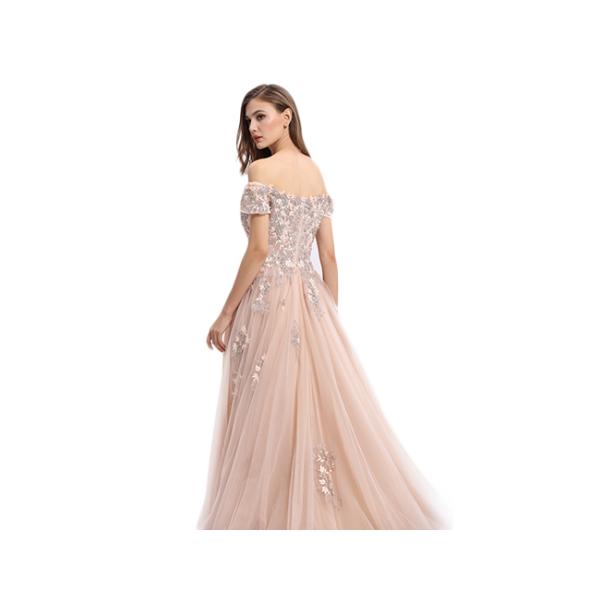 Short Sleeve Off Shoulder Muslim Evening Dress Floral Decor For Wedding Party