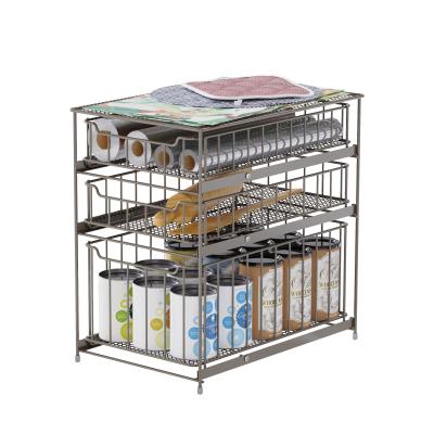 Multifunctional Stackable Metal Wire Storage Basket Kitchen Storage Basket Sustainable Under Sink Organizer Sliding Storage Basket