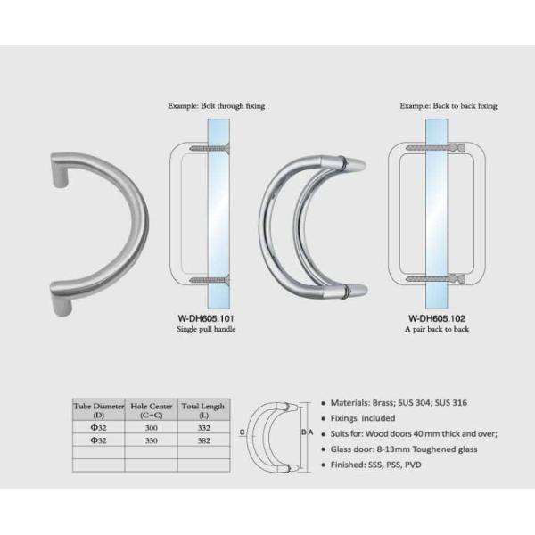 gate handles brass / SUS exterior door handles set Dia. 32mm tub curved design W-DH605 glass shower door  handle