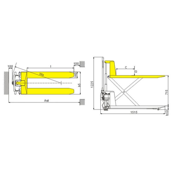 Small Size Scissor Pallet Truck , High Lift Pallet Truck With Lifting Height 800mm