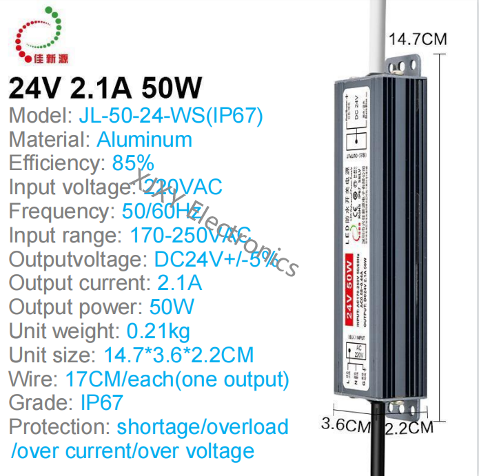 2.1A 24V 50W Ultra Thin Power Supply Waterproof Line Light Box LED Module