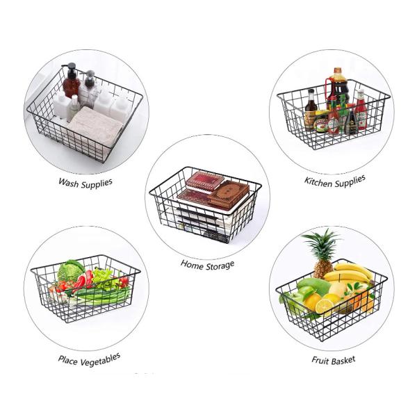 Черная проволочная сетка корзины хранилища кладовки Металлическая проволочная корзина фруктов
