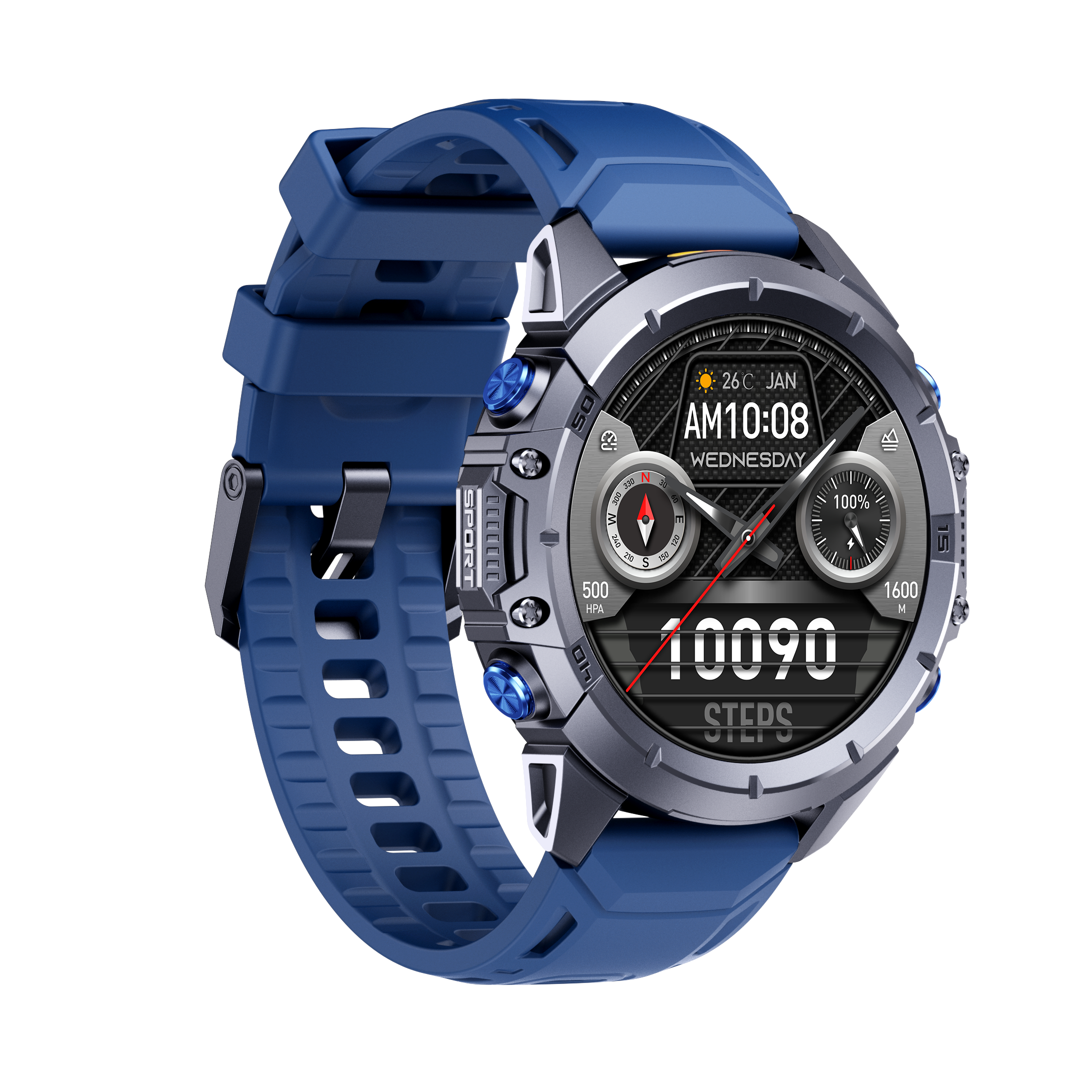 KW352 Outdoor GPS Smartwatch With Dual-Color Flashlight Bluetooth Intercom