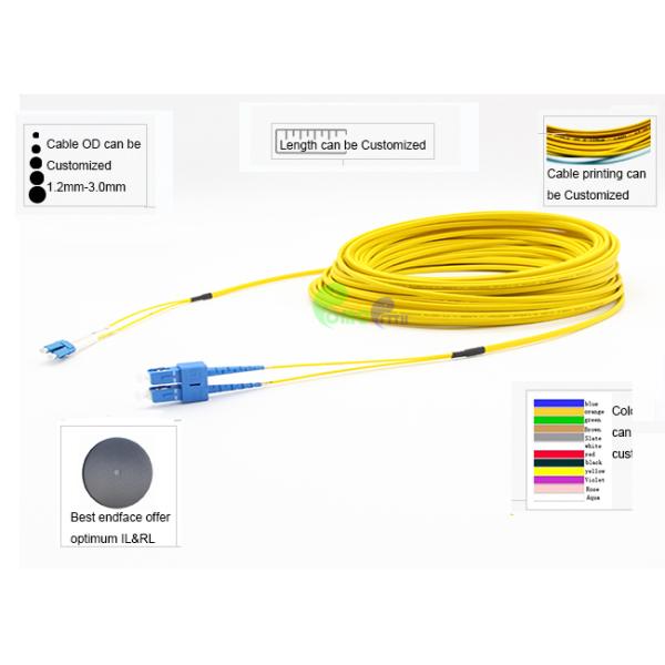 Flat Duplex Fiber Optic Patch Cables LC UPC - SC UPC Single Mode 9 / 125 SM DX 10m LSZH Jumper