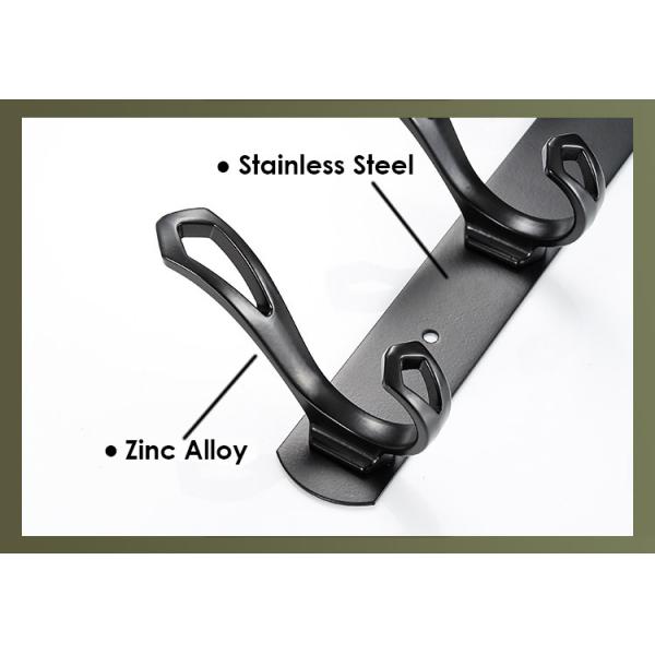 Matt Black Stainless Steel Robe Hooks , Baking Paint Wall Mounted Entryway Coat Rack