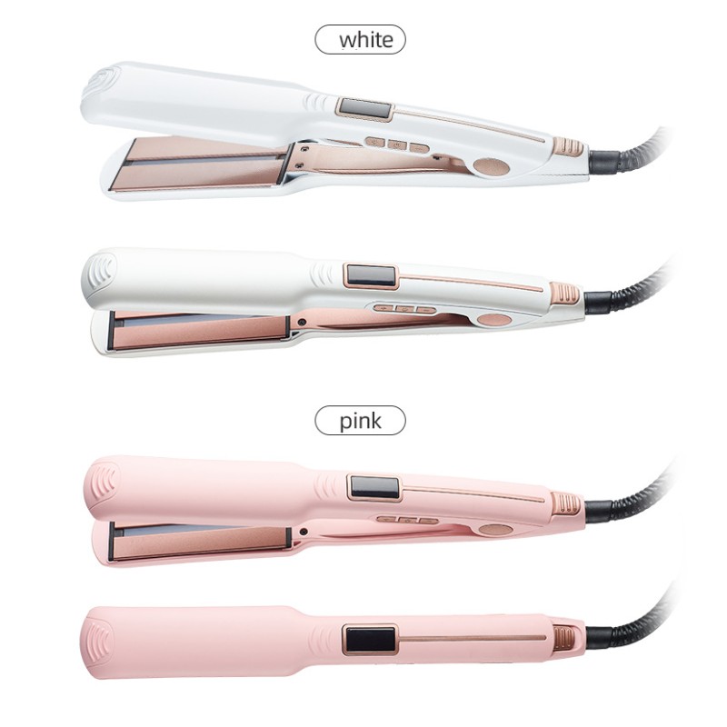 Professional Electric 2-in-1 Wide Flat Iron Hair Straightener LCD Display Custom Logo Infrared Technology Household Hotel Use
