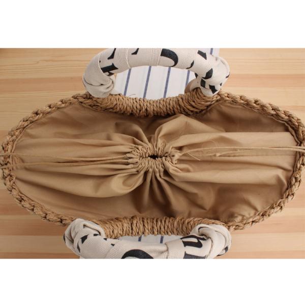 Custom Logo Accepted Silk Scarf Travel Holiday Bag with Portable Straw Woven Material