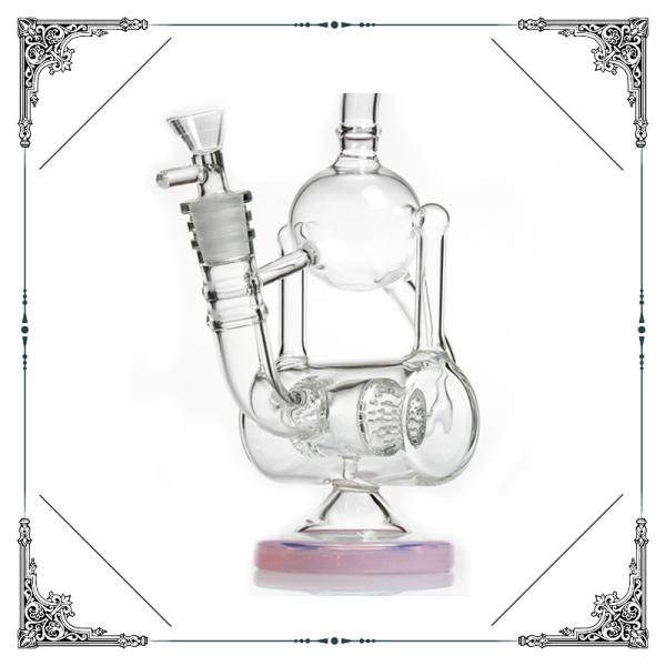 10.5 Inches Pink Glass Recycler With Double Honeycomb Percs Bongs