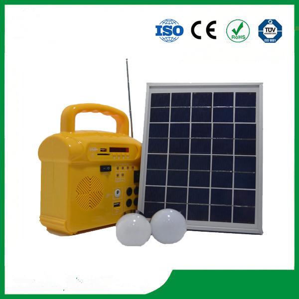 10w solar lighting kits with 2 LED lamps, phone charger, FM radio solar lighting kits for hot sale