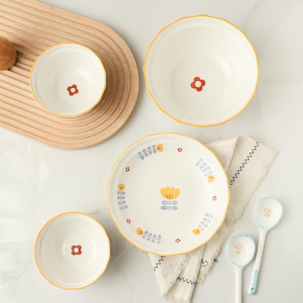 Хуан Фэнлинг Цветочные столовые принадлежности набор 6 штук для домашнего хозяйства или детей 10 дюймовой керамической чаши