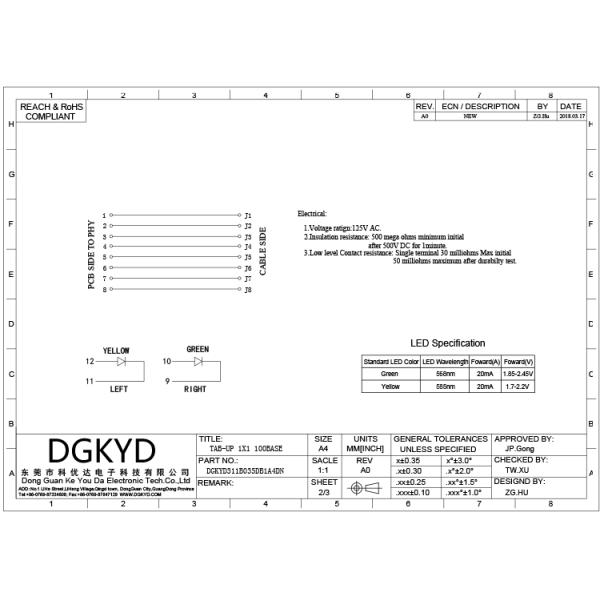 Single port tab up 8 Pin RJ45 Modular Jack Shielded with Y/G LED manufacturer