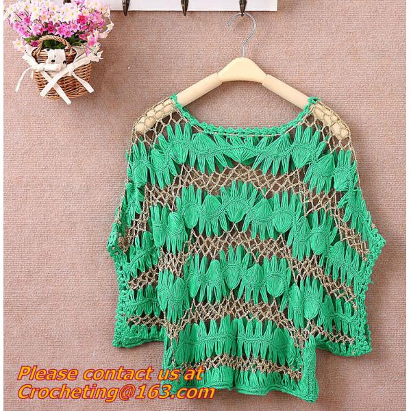 Women Hand Crocheted Batwing Sleeve Sweater, Cover up, pull over, Garment with hat, appare