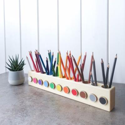 Montessori wood pencil holder crayon holder color sorting adult coloring  wood desc organizer artist pencil organizer