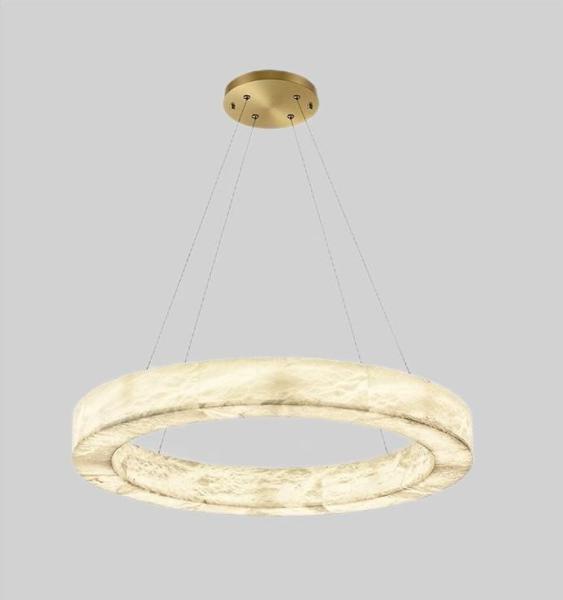 Custom European Modern Unique Circle Ring Lighting White Natural Led Alabaster Chandelier For Living Room Dining Room