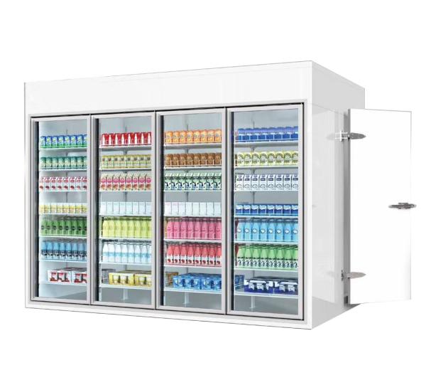 Supermarket Glass Door Display Fridge Freezer Beverage Vegetable Cheese Walk In Cold Storage Cold Room