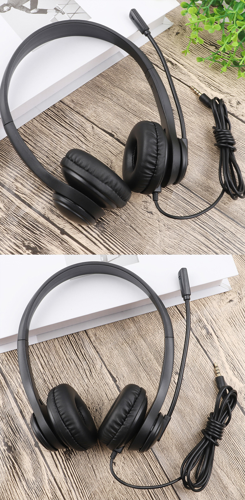 JTY-1225 Head mounted wired headphones with microphone, desktop laptop, online learning, office, customer service, call headset 3.5mm/Type-C/USB plug, supporting OEM/ODM customization service