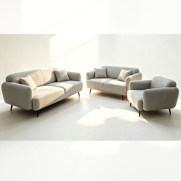 3 Piece Sofa set with Pillows, Gray Fabric