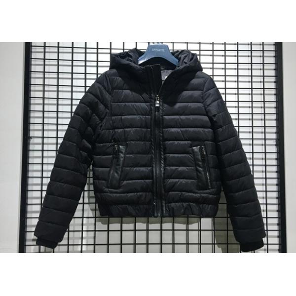 Warm Short Quilted Bomber Jacket Black Polyester Lightweight Jacket Cotton Wadded Outwear
