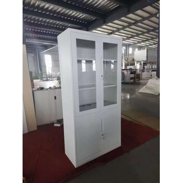 Modern Design 2-Door Glass Steel Cabinet with Adjustable Shelf Factory Metal Filing Cupboard for Home Office Storage Cabinet
