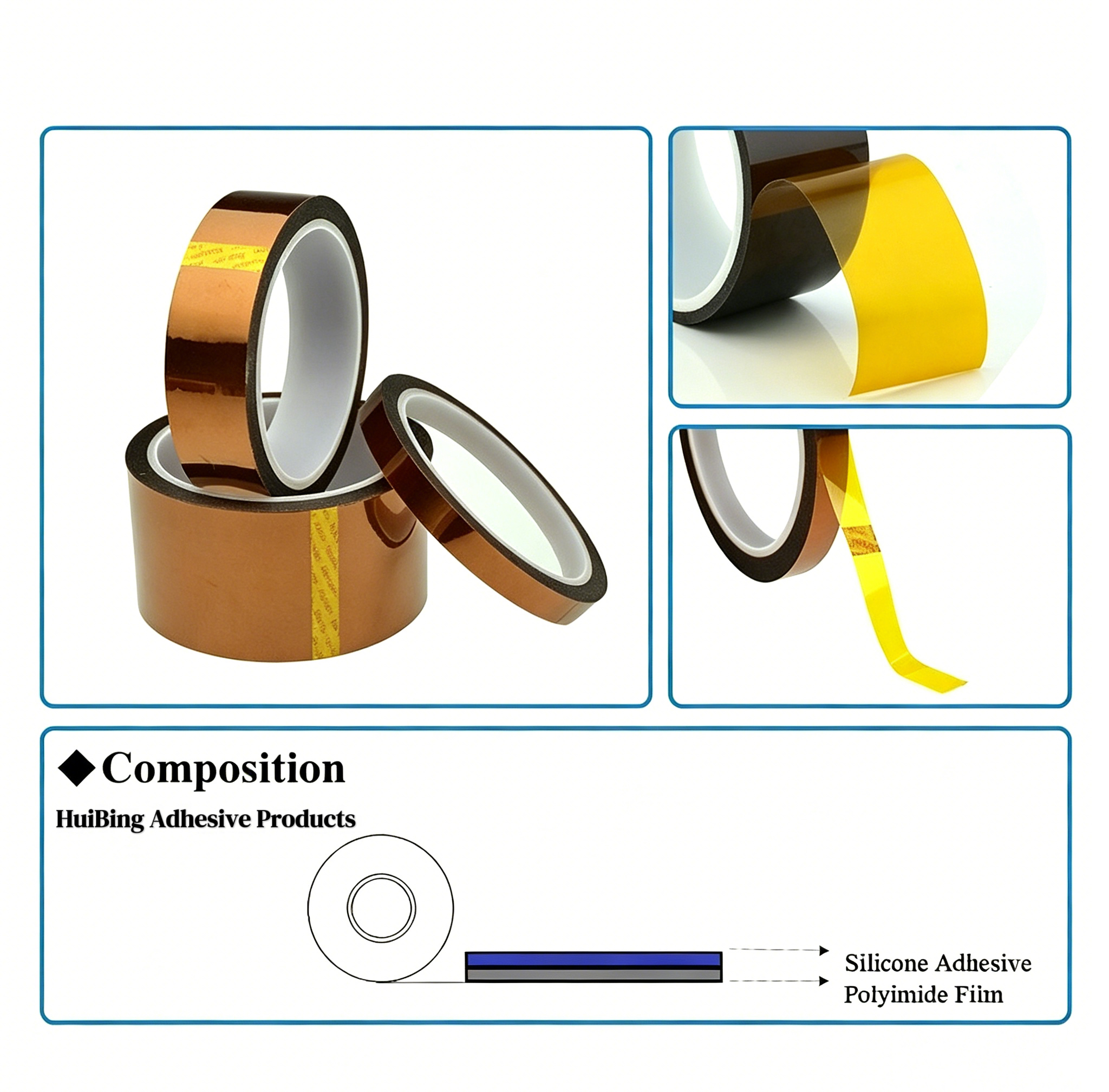 Electronic Components Amber 0.03mm Kapton Polyimide Tape , Kapton Tape Insulation Voltage