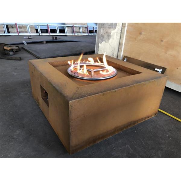 Square Patio Fireplace Outdoor Heater Corten Steel Gas Fire Pit Table