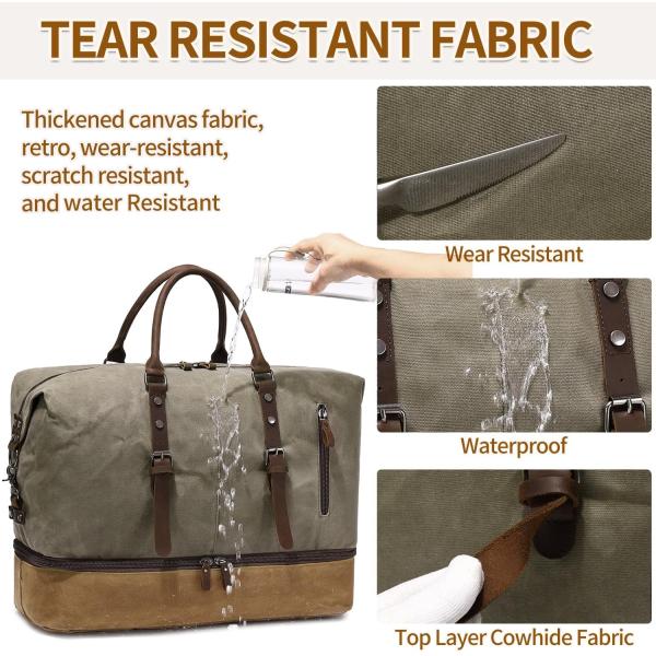 Green Weekender Large Overnight Canvas Carry on Sport Gym Yoga Travel Bag with Shoe Compartment