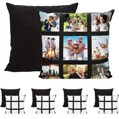 Housse de coussin à sublimation DIY 9 panneaux, imprimable, design personnalisé, housses d'oreiller vierges à sublimation