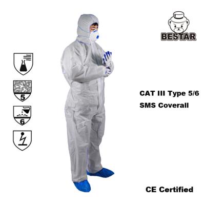 Breathable SMS Disposable Suits For Cleaning Isolation Coverall Type 5 6