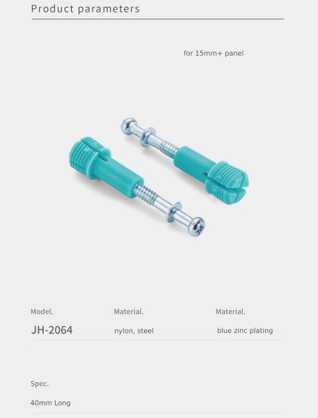 40mm Minifix de aço para parafusos de ligação com dowel de nylon, conector de armário de móveis
