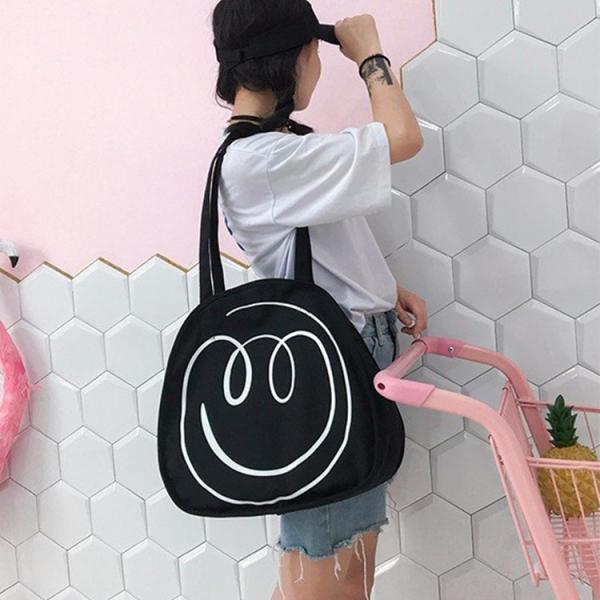 Spring / summer 2018 new Japanese smiley face printed canvas bag women shoulder bag art handbag