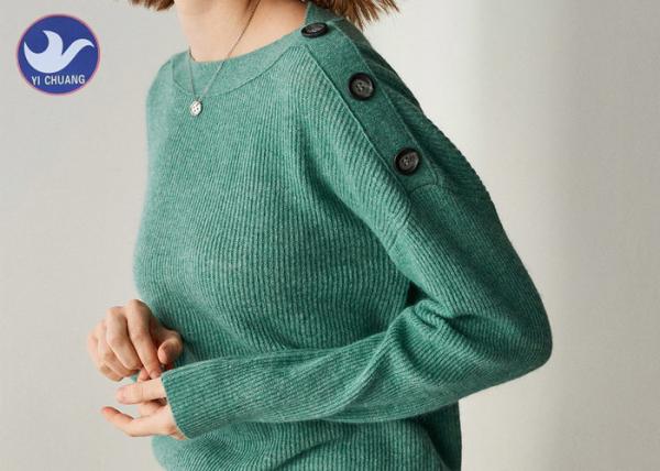 Buttons On Shoulder Womens Knit Pullover Sweater Boat Neck Pass Social Audit Sweater Factory