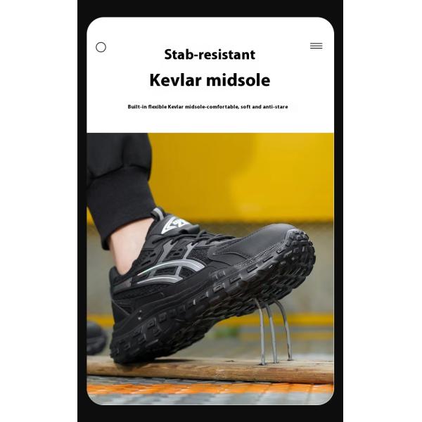 Zapatos de seguridad cómodos Transpirables PU Tejido Volador Zapatos de trabajo Puntera de acero Antigolpes Suela de EVA Entresuela de Kevlar Anti-pinchazos