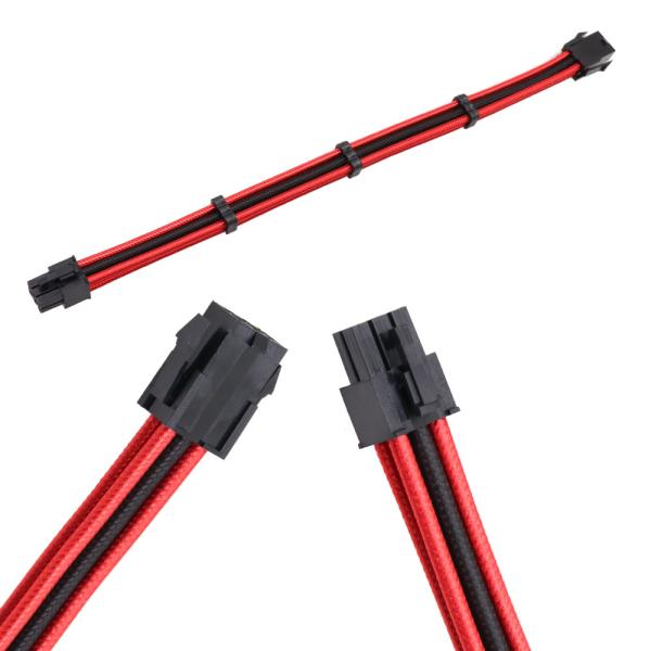 Power Supply Extension Cable ATX Braided Sleeved Extension Power Cable Kits 30cm Black Red
