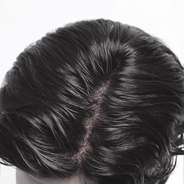 Toupet pour homme en cheveux humains naturels, raide, avec base en dentelle 8x10 pouces