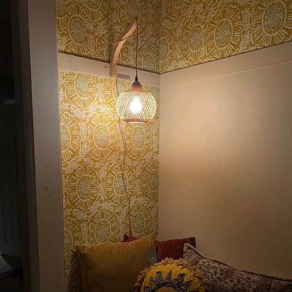Natural Rattan Wicker Hand-Woven  Bamboo Lantern Wall Lamp with plug  (WH-VR-136)