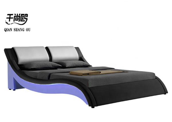 Apartment LED Upholstered Bed Shine Crystal Buckle Leather Bed