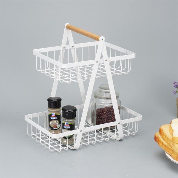 Sustainable Fruit Bowl Bread Basket Kitchen Metal Wire Storage Rack 2 Tier