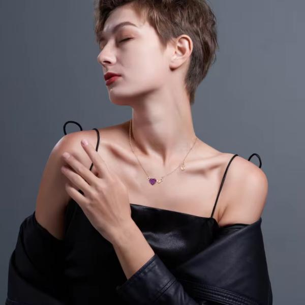 YASVITTI Valentine's Day Jewellery Gift 925 Sterling Silver Necklace Gemstone Diamond Rose Gold Plated Heart Necklace